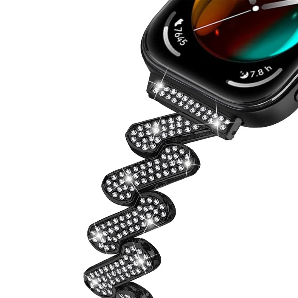 For Huawei Watch Fit 3 Watch Band Rhinestone Decor 7-Shape Metal Wrist Strap - Black - 5