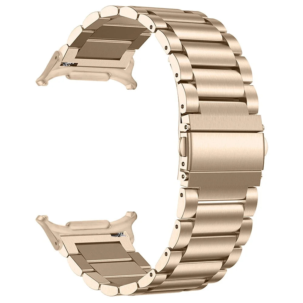 For Samsung Galaxy Watch Ultra2 47mm / Watch Ultra (2025) 47mm / Watch Ultra 47mm Watch Band 3-Bead Stainless Steel Metal Strap - Retro Gold - 1