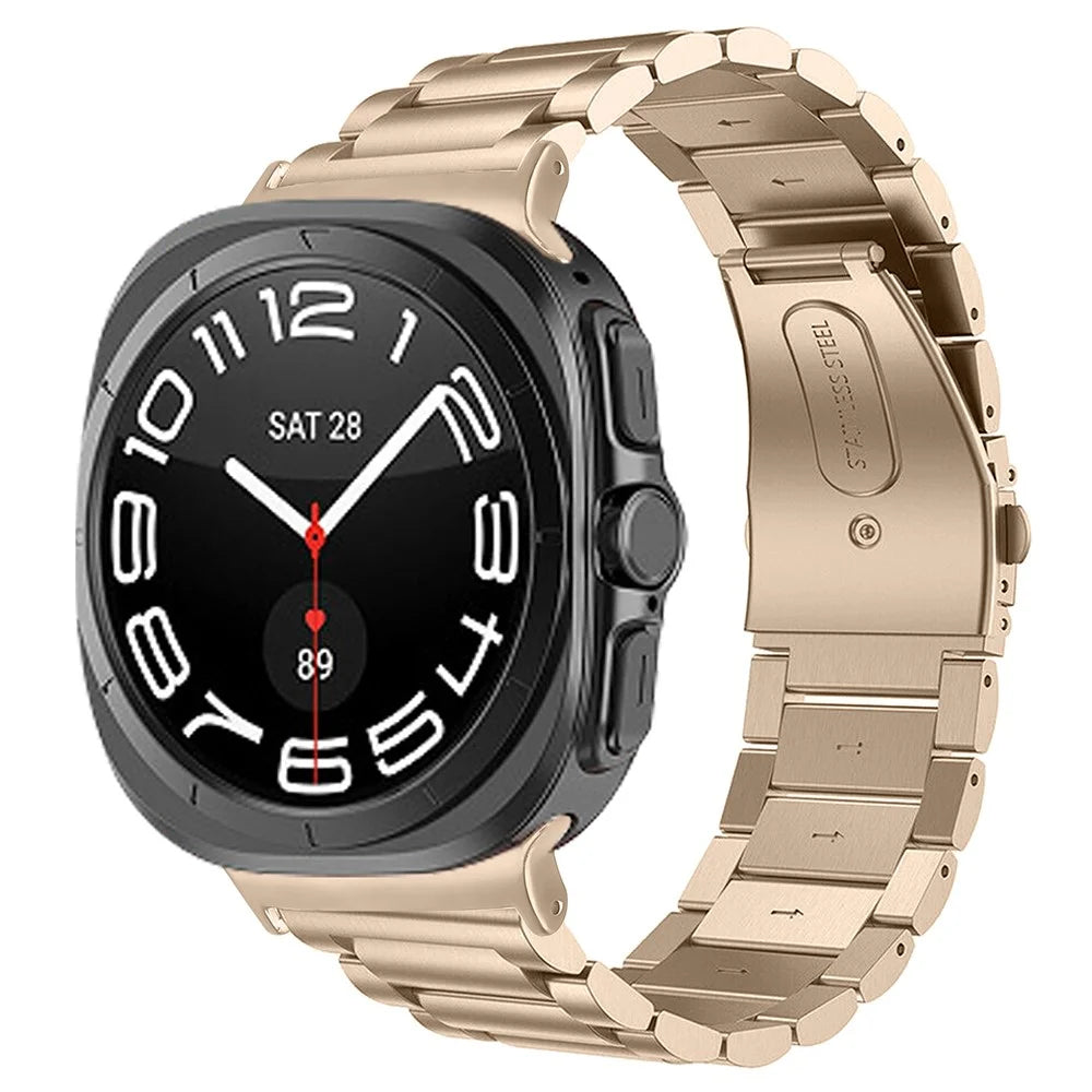 For Samsung Galaxy Watch Ultra2 47mm / Watch Ultra (2025) 47mm / Watch Ultra 47mm Watch Band 3-Bead Stainless Steel Metal Strap - Retro Gold - 3