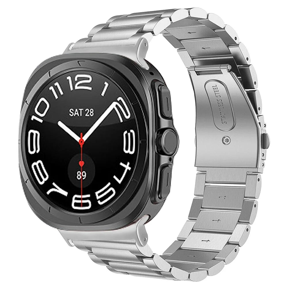 For Samsung Galaxy Watch Ultra2 47mm / Watch Ultra (2025) 47mm / Watch Ultra 47mm Band 3-Bead Stainless Steel Watch Strap - Silver - 3