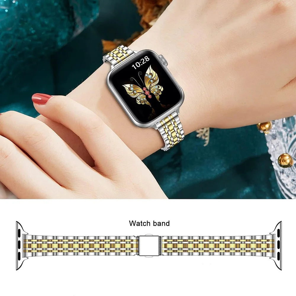 For Apple Watch Ultra 3 2 1 49mm / Series 11 10 46mm / 9 8 7 45mm / SE3 SE2 SE 6 5 4 44mm / 3 2 1 42mm Metal Strap - Silver / Gold - 4