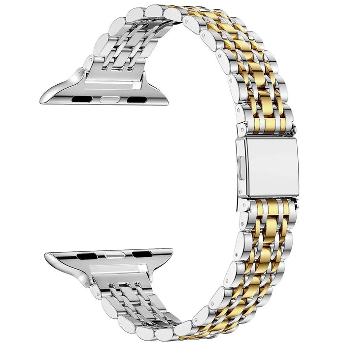 For Apple Watch Series 11 10 42mm / 9 8 7 41mm / SE3 SE2 SE 6 5 4 40mm / 3 2 1 38mm Watch Strap Stainless Steel Band - Silver+Gold - 1