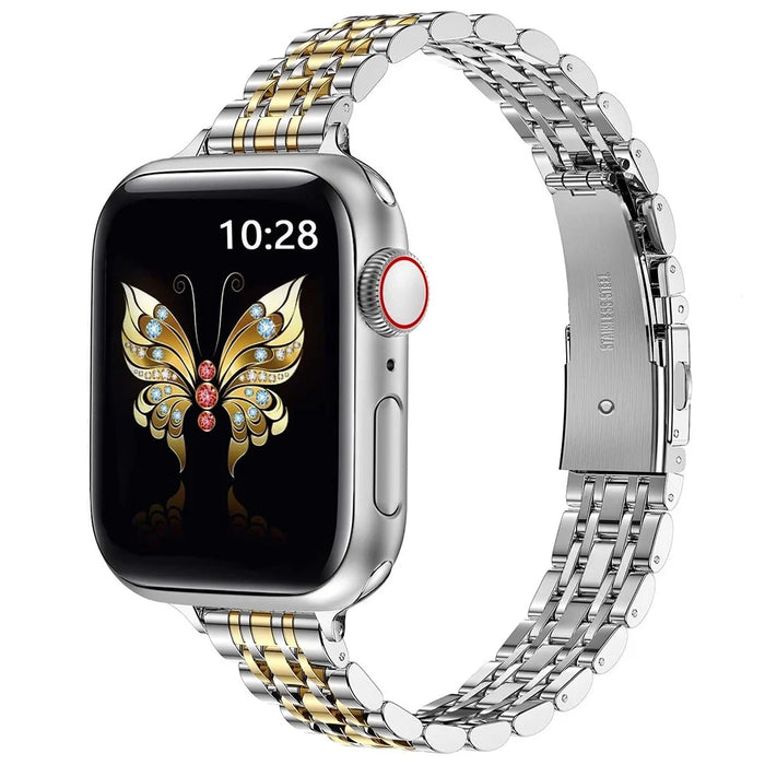 For Apple Watch Series 11 10 42mm / 9 8 7 41mm / SE3 SE2 SE 6 5 4 40mm / 3 2 1 38mm Watch Strap Stainless Steel Band - Silver+Gold - 2