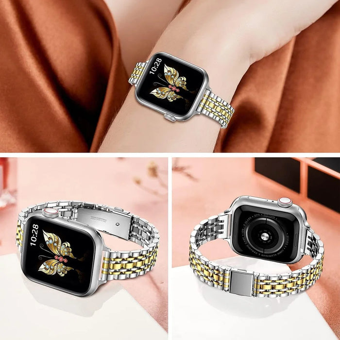 For Apple Watch Series 11 10 42mm / 9 8 7 41mm / SE3 SE2 SE 6 5 4 40mm / 3 2 1 38mm Watch Strap Stainless Steel Band - Silver+Gold - 5