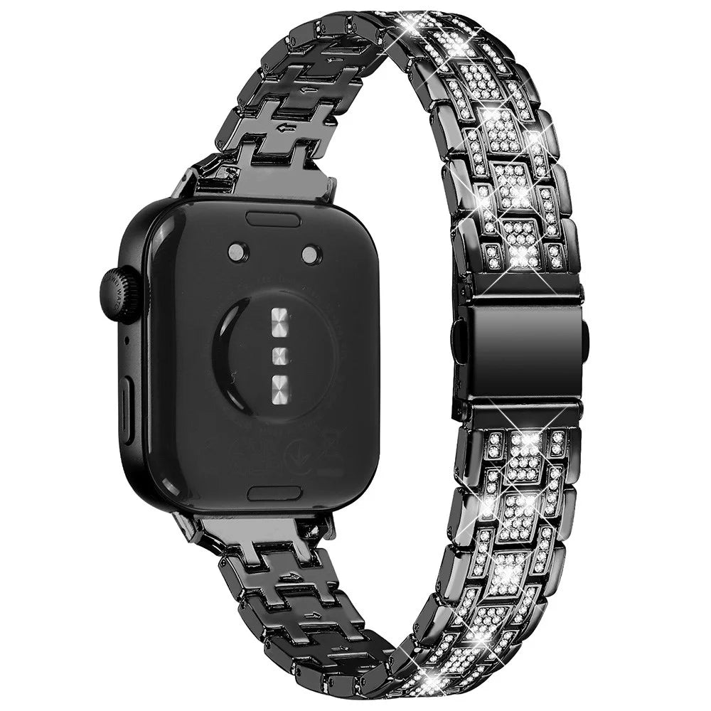 For Huawei Watch Fit 3 Watch Strap Five-Bead Rhinestones Metal Wrist Band Bracelet - Black - 1