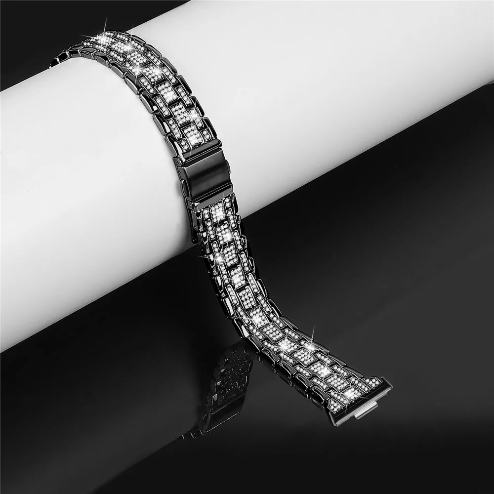 For Huawei Watch Fit 3 Watch Strap Five-Bead Rhinestones Metal Wrist Band Bracelet - Black - 3