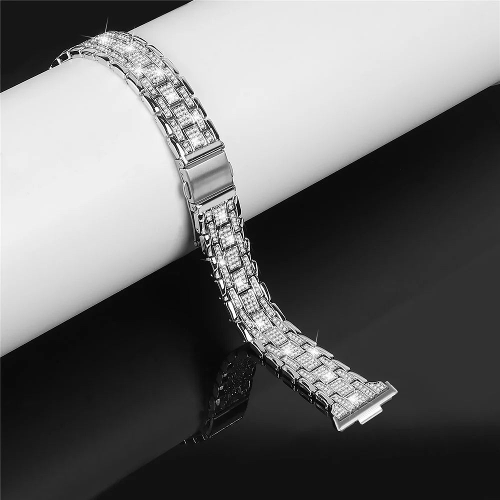 For Huawei Watch Fit 3 Rhinestone Watch Band Five-Bead Metal Strap Bracelet - Gold - 3