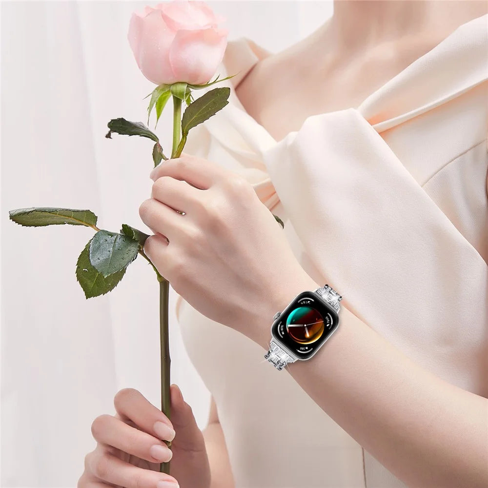 For Huawei Watch Fit 3 Rhinestone Watch Band Five-Bead Metal Strap Bracelet - Gold - 5