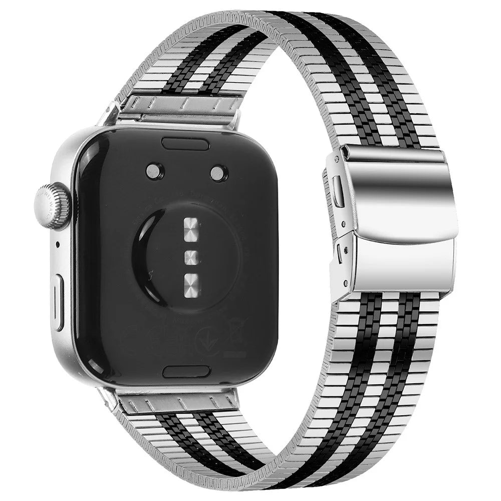 For Huawei Watch Fit 3 Watch Band 316L Stainless Steel Five-Bead Wrist Strap - Silver Black - 1