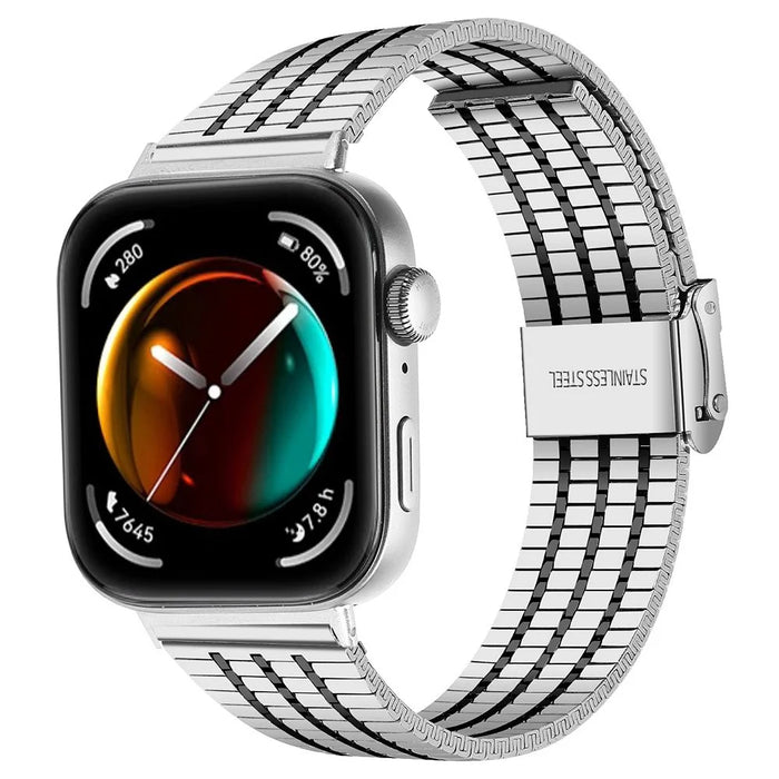 For Huawei Watch Fit 3 Band 316L Stainless Steel Replacement Strap - Silver / Black - 2