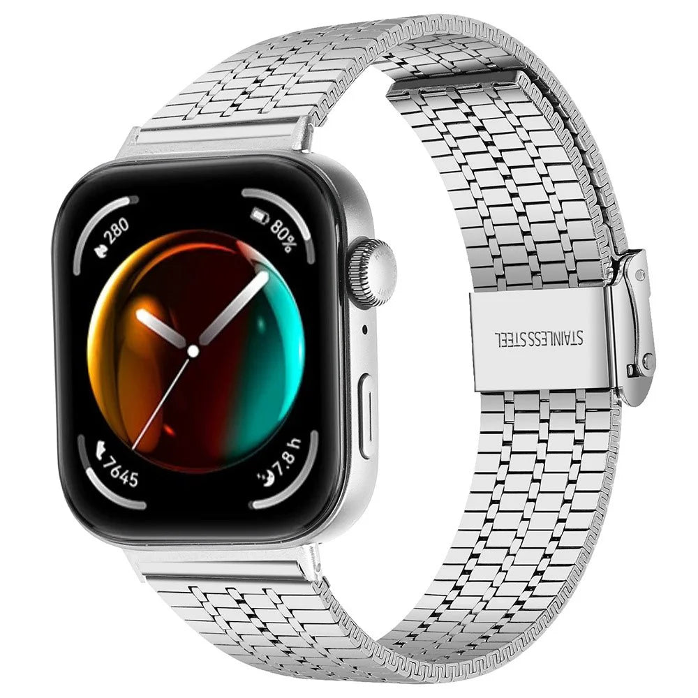 For Huawei Watch Fit 3 Band 316L Stainless Steel Replacement Strap, Silver - 2