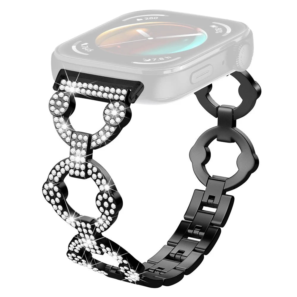 For Huawei Watch Fit 3 Metal Watch Band Shiny Rhinestone Strap Bracelet - Black - 1