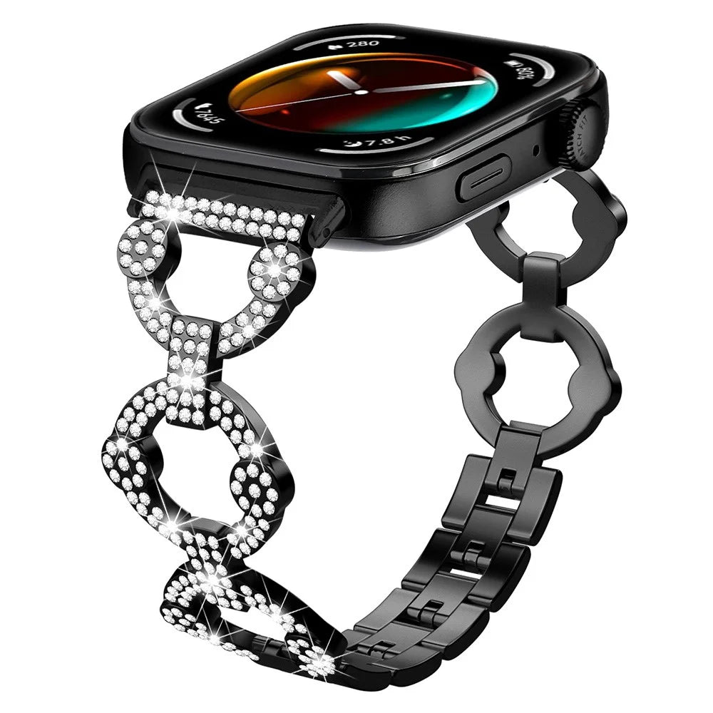 For Huawei Watch Fit 3 Metal Watch Band Shiny Rhinestone Strap Bracelet - Black - 2
