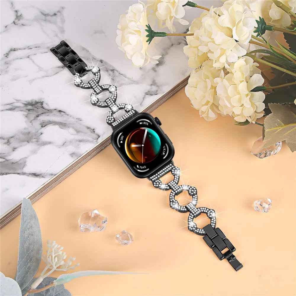 For Huawei Watch Fit 3 Metal Watch Band Shiny Rhinestone Strap Bracelet - Black - 5