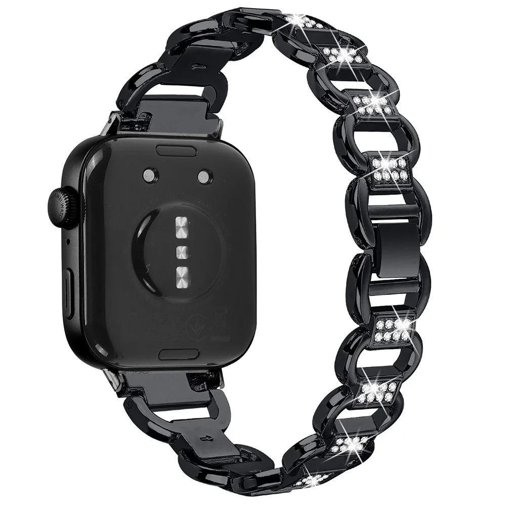 For Huawei Watch Fit 3 Watch Strap Rhinestone Decor Oval-Shape Metal Wrist Band - Black - 1