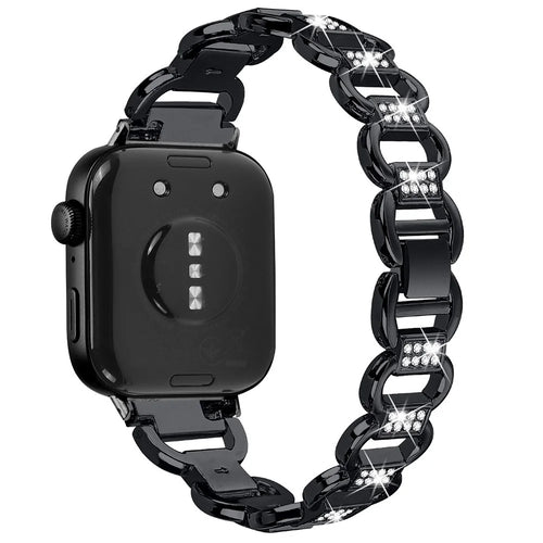 For Huawei Watch Fit 3 Watch Strap Rhinestone Decor Oval-Shape Metal Wrist Band - Black - 1