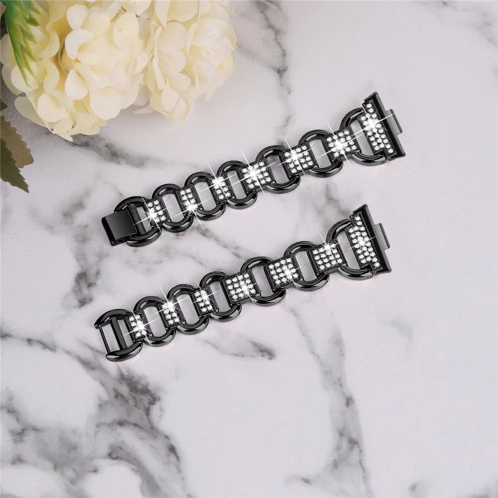 For Huawei Watch Fit 3 Watch Strap Rhinestone Decor Oval-Shape Metal Wrist Band - Black - 3