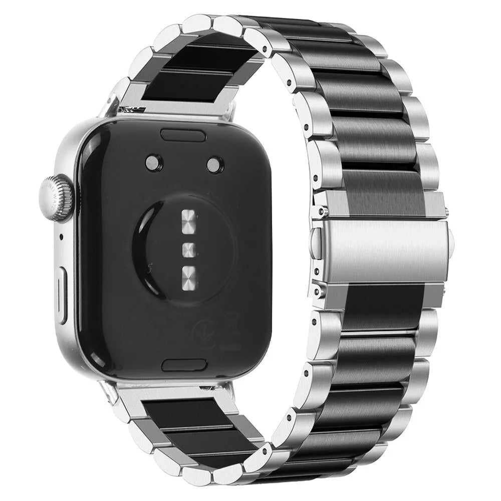 For Huawei Watch Fit 3 Watch Strap Three-Bead Stainless Steel Wrist Band - Silver+Black - 1