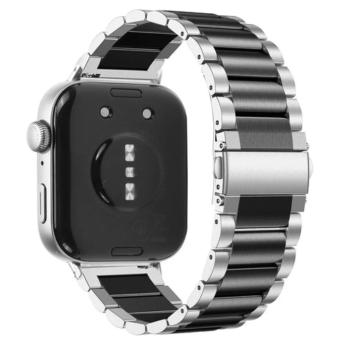 For Huawei Watch Fit 3 Watch Strap Three-Bead Stainless Steel Wrist Band - Silver+Black - 1