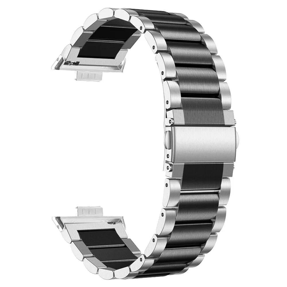 For Huawei Watch Fit 3 Watch Strap Three-Bead Stainless Steel Wrist Band - Silver+Black - 2