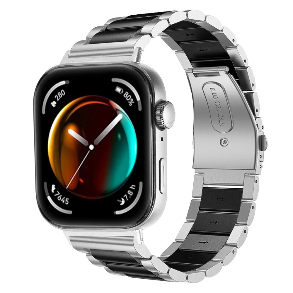 For Huawei Watch Fit 3 Watch Strap Three-Bead Stainless Steel Wrist Band - Silver+Black - 4