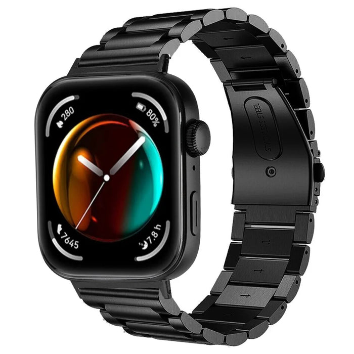For Huawei Watch Fit 3 Watch Band Three-Bead Stainless Steel Mesh Strap - Black - 4