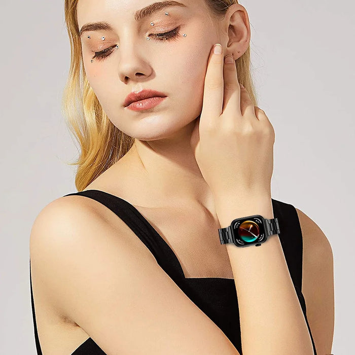 For Huawei Watch Fit 3 Watch Band Three-Bead Stainless Steel Mesh Strap - Black - 6