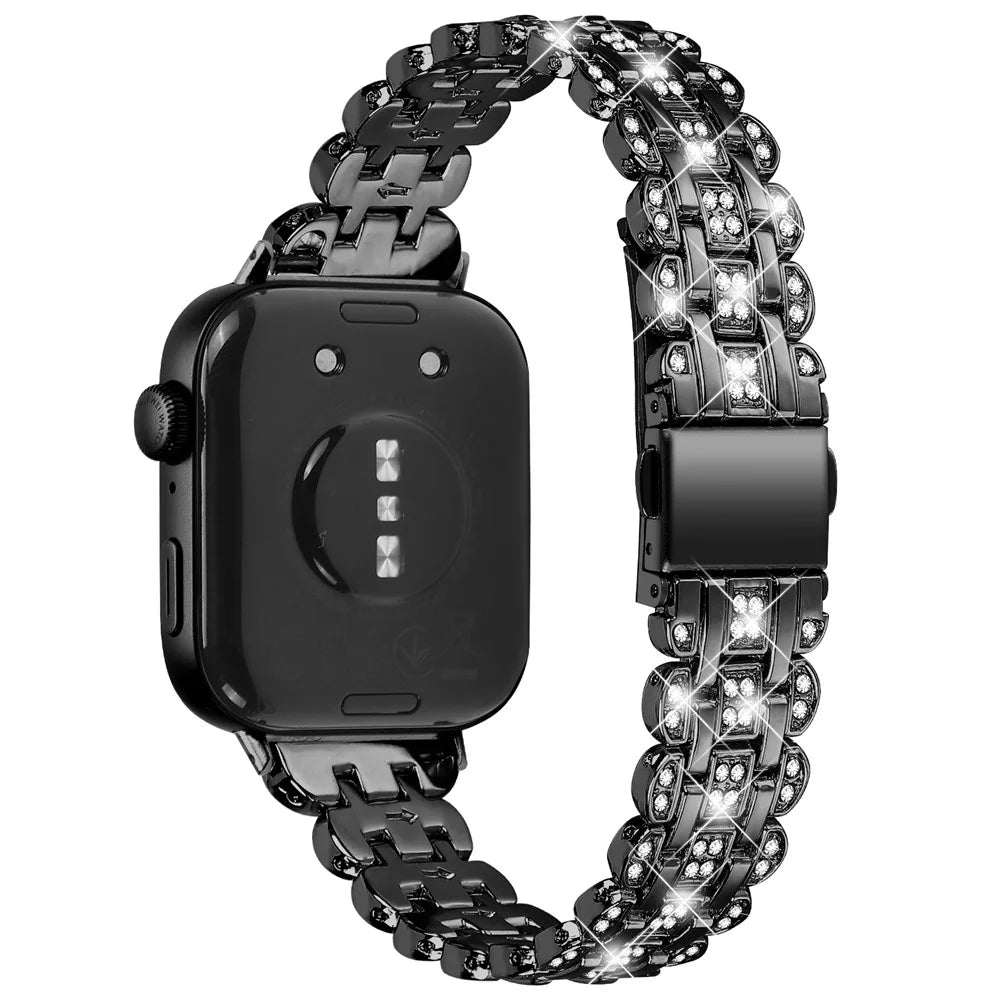 For Huawei Watch Fit 3 Metal Watch Strap Rhinestone Flower Style Band Bracelet - Black - 1