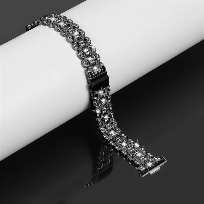 For Huawei Watch Fit 3 Metal Watch Strap Rhinestone Flower Style Band Bracelet - Black - 3