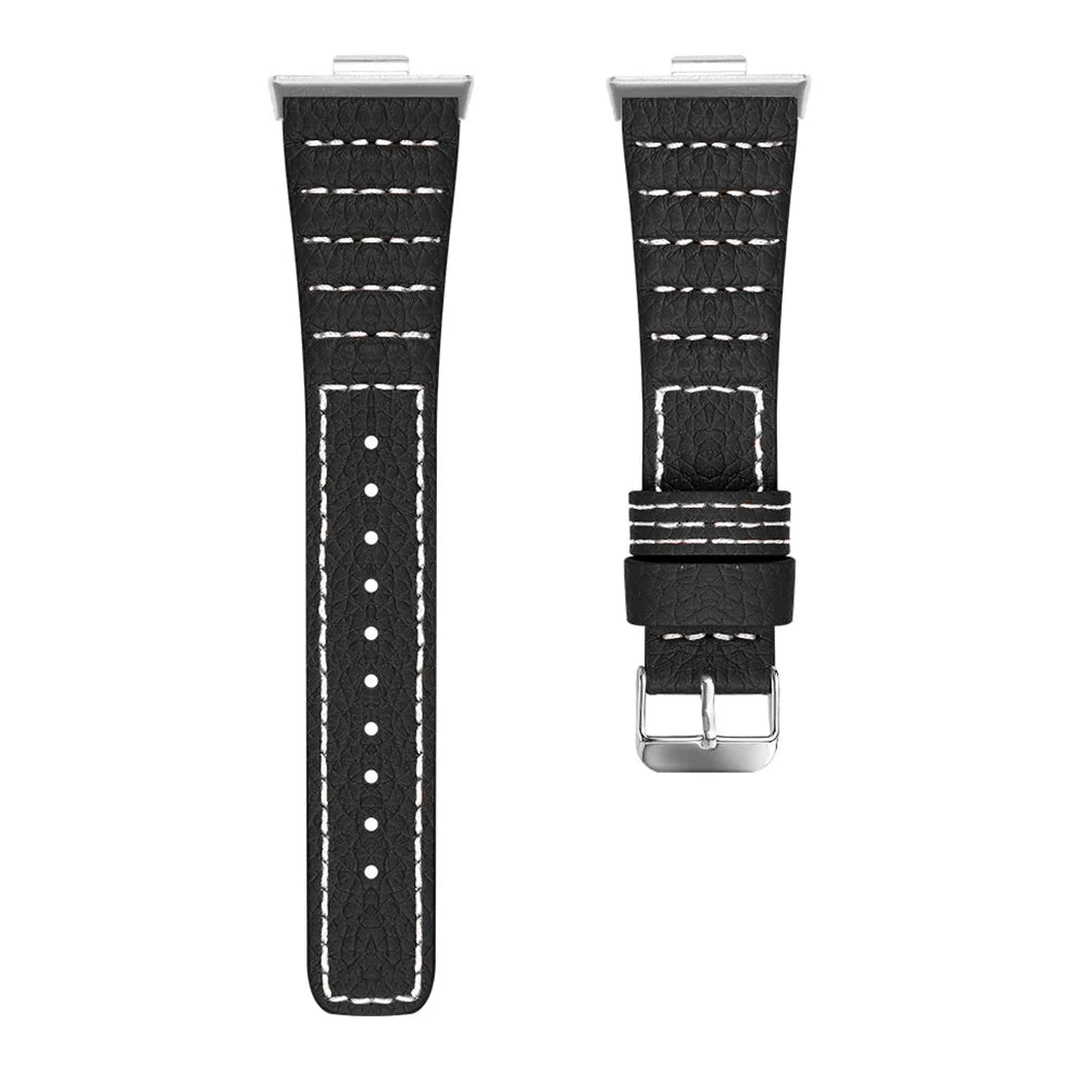 For Huawei Watch Fit 3 Watch Strap Stitching Lines Wave PU Leather Wrist Band - Black - 1