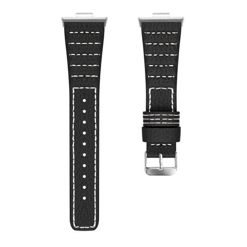 For Huawei Watch Fit 3 Watch Strap Stitching Lines Wave PU Leather Wrist Band - Black - 1