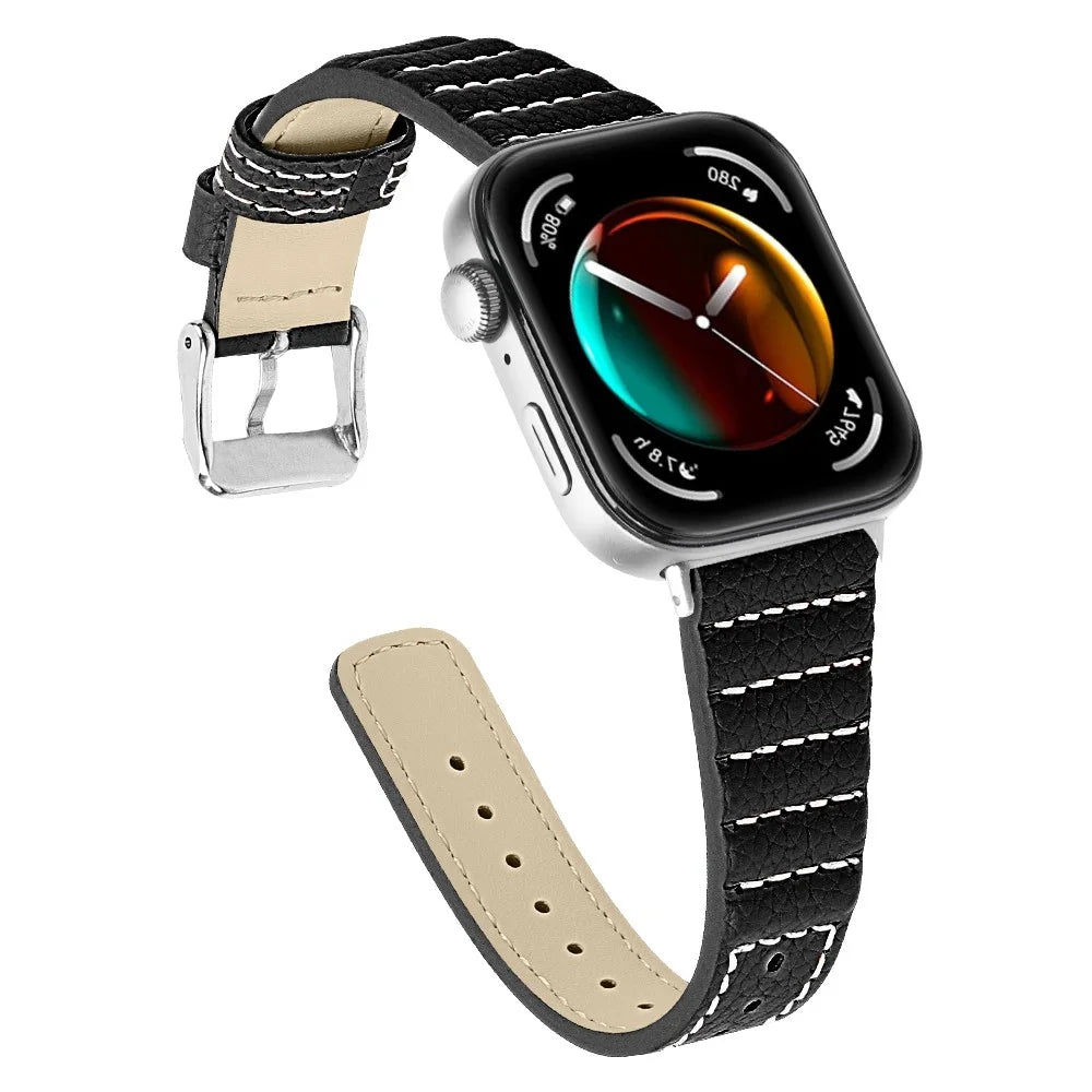 For Huawei Watch Fit 3 Watch Strap Stitching Lines Wave PU Leather Wrist Band - Black - 2