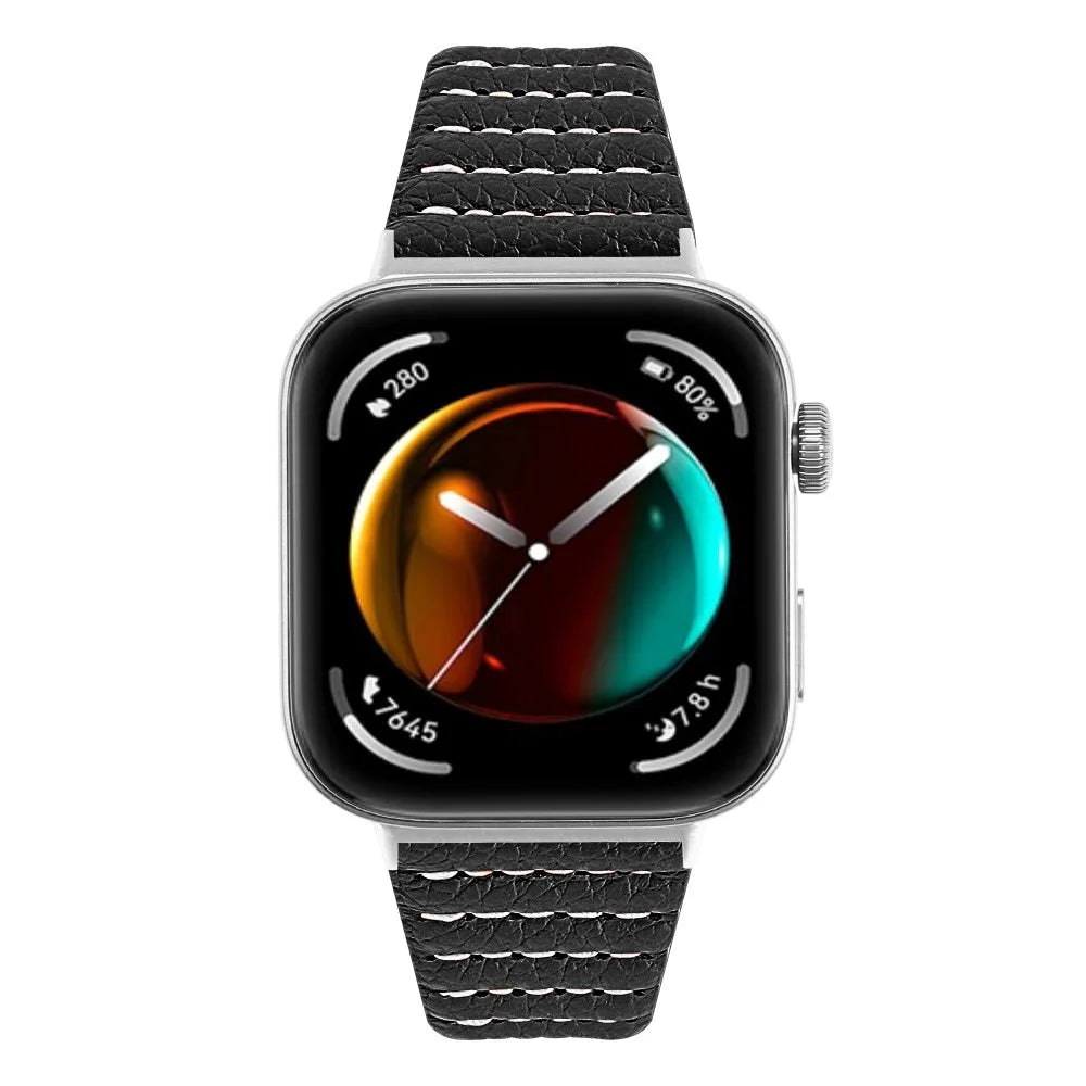 For Huawei Watch Fit 3 Watch Strap Stitching Lines Wave PU Leather Wrist Band - Black - 3
