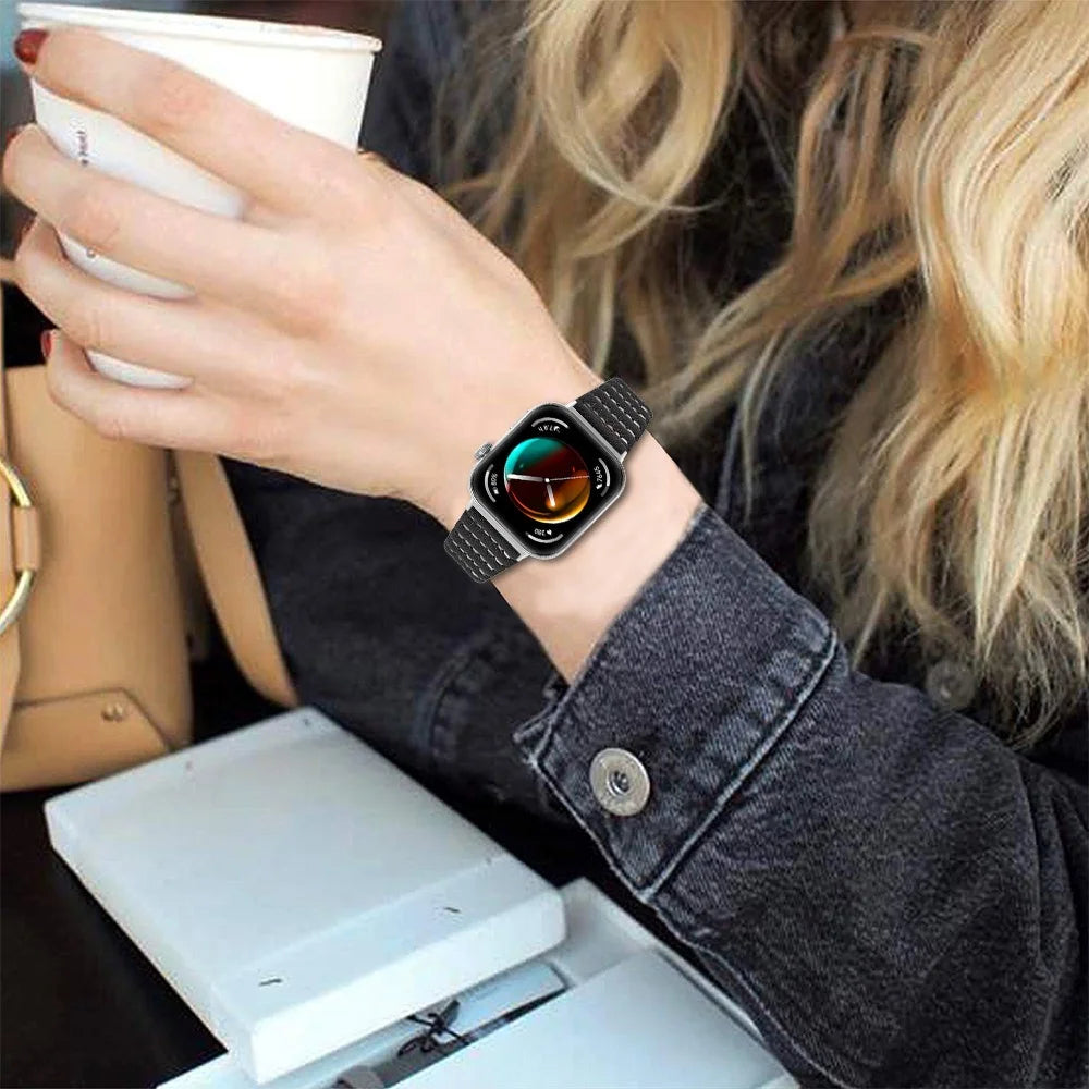 For Huawei Watch Fit 3 Watch Strap Stitching Lines Wave PU Leather Wrist Band - Black - 5