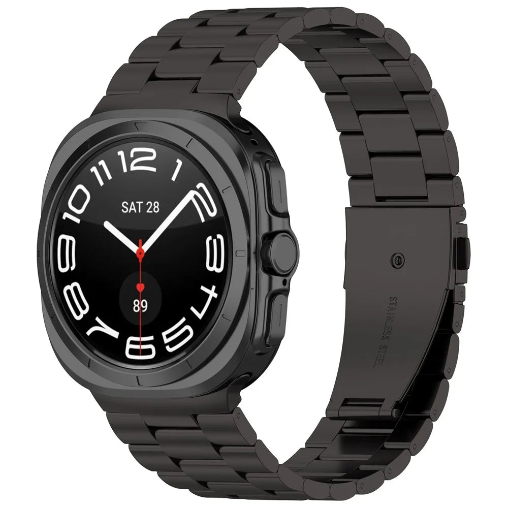 For Samsung Galaxy Watch Ultra2 47mm / Watch Ultra (2025) 47mm / Watch Ultra 47mm Metal Watch Band Three-Beads Steel Wrist Strap - Black - 4