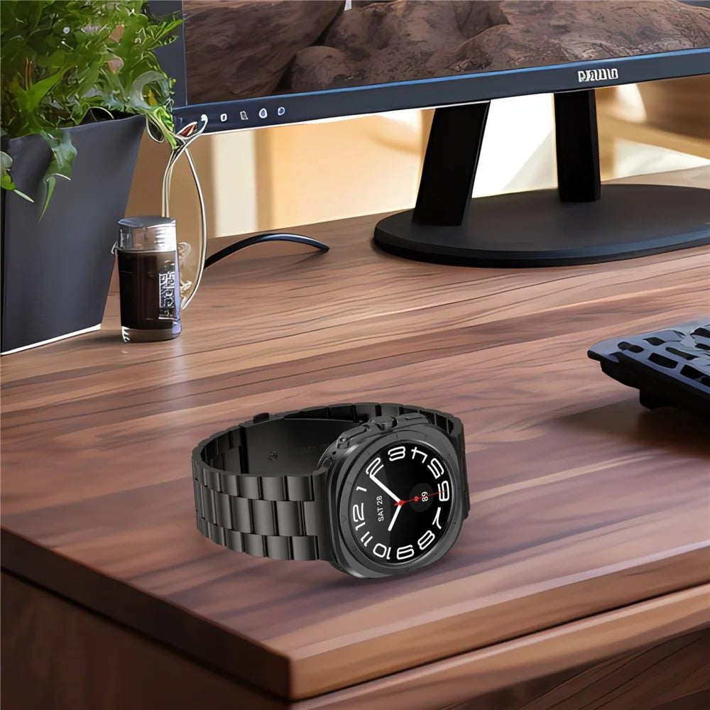 For Samsung Galaxy Watch Ultra2 47mm / Watch Ultra (2025) 47mm / Watch Ultra 47mm Metal Watch Band Three-Beads Steel Wrist Strap - Black - 6