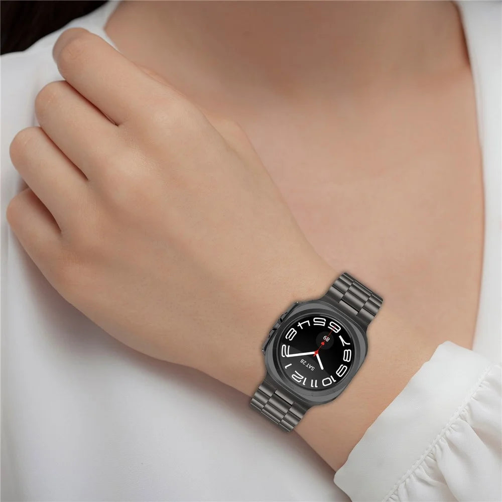 For Samsung Galaxy Watch Ultra2 47mm / Watch Ultra (2025) 47mm / Watch Ultra 47mm Metal Watch Band Three-Beads Steel Wrist Strap - Black - 7