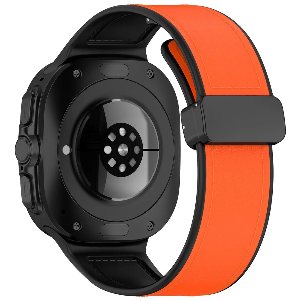 For Samsung Galaxy Watch Watch Ultra2 47mm / Watch Ultra (2025) 47mm / Watch Ultra 47mm Watch Strap Magnetic Buckle Leather Coated Silicone Wrist Band - Orange - 1