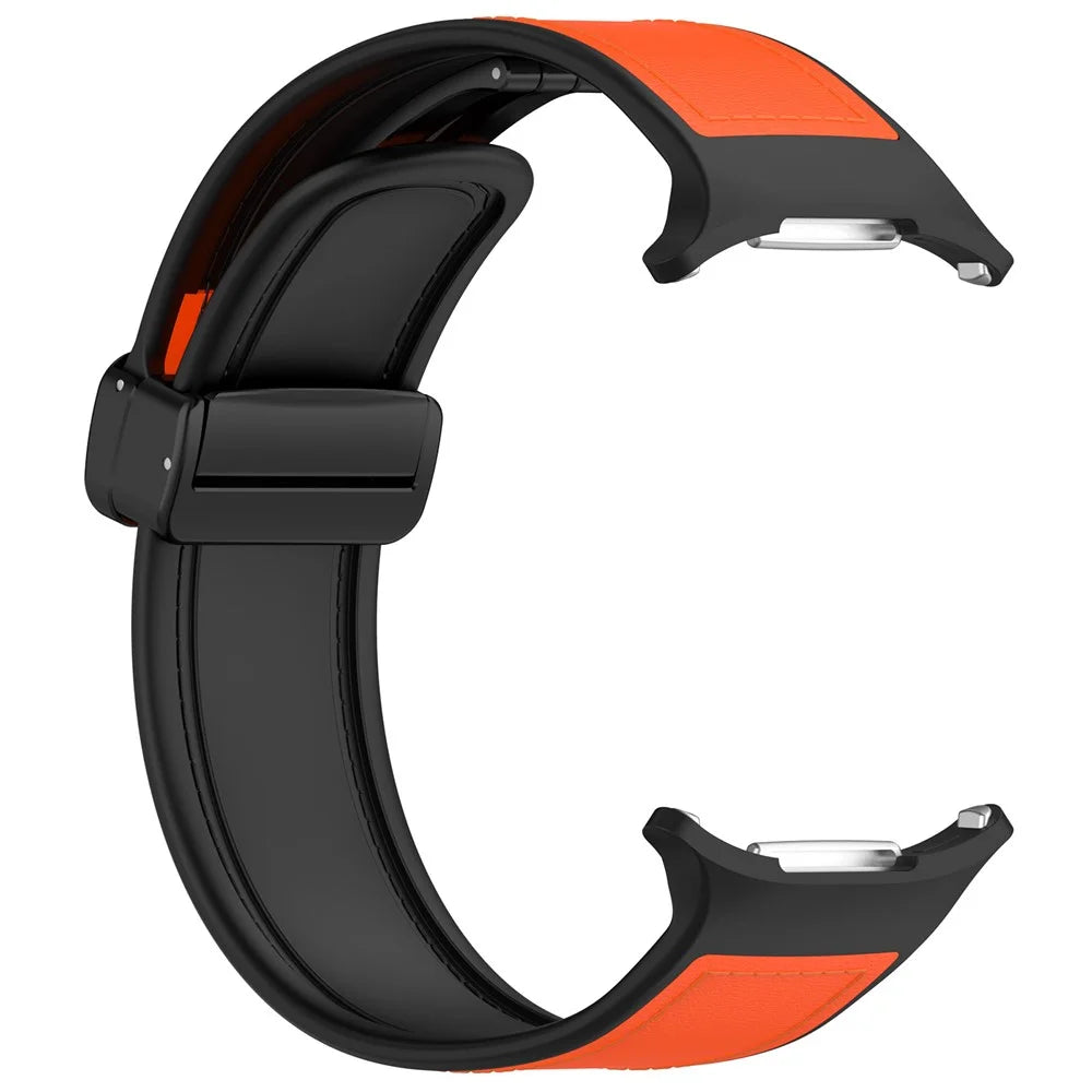For Samsung Galaxy Watch Watch Ultra2 47mm / Watch Ultra (2025) 47mm / Watch Ultra 47mm Watch Strap Magnetic Buckle Leather Coated Silicone Wrist Band - Orange - 3