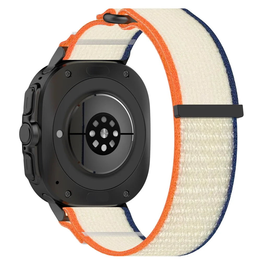 For Samsung Galaxy Watch Ultra2 47mm / Watch Ultra (2025) 47mm / Watch Ultra 47mm Nylon Watch Band Loop Fastener Adjustable Wrist Strap - Orange+Beige - 1