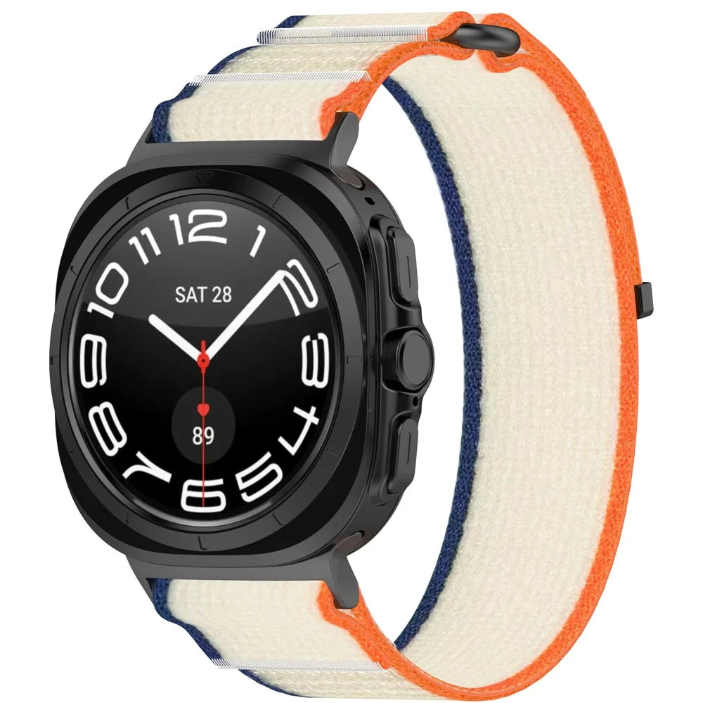 For Samsung Galaxy Watch Ultra2 47mm / Watch Ultra (2025) 47mm / Watch Ultra 47mm Nylon Watch Band Loop Fastener Adjustable Wrist Strap - Orange+Beige - 3