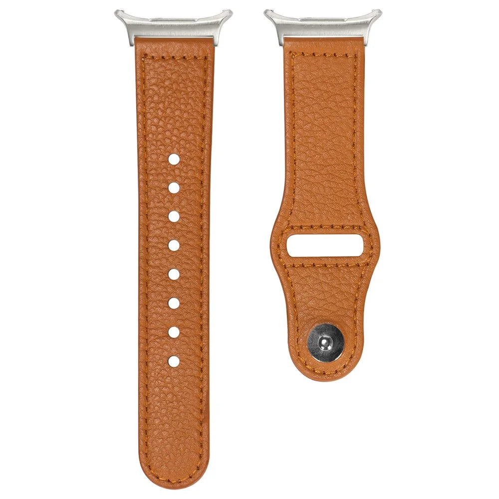 For Samsung Galaxy Watch Ultra2 47mm / Watch Ultra (2025) 47mm / Watch Ultra 47mm Watch Strap Genuine Cow Leather Rivet Buckle Band - Litchi Texture Brown - 1