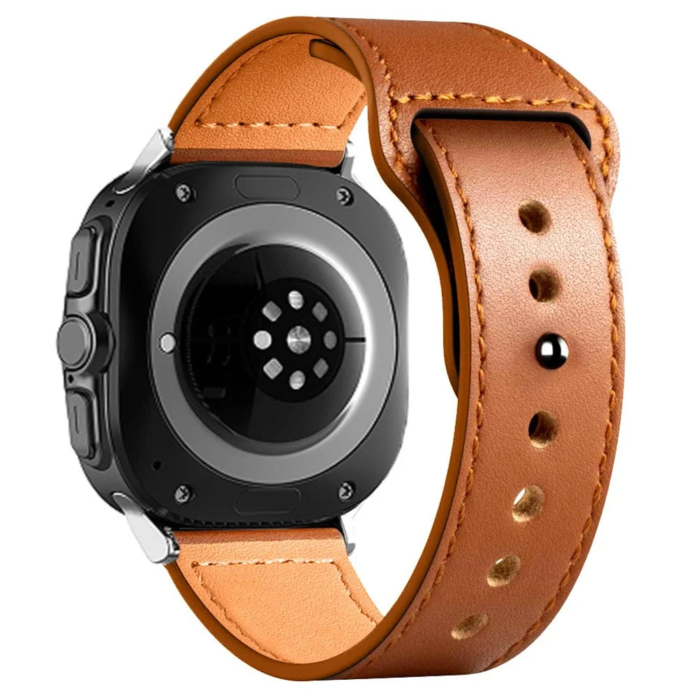 For Samsung Galaxy Watch Ultra2 47mm / Watch Ultra (2025) 47mm / Watch Ultra 47mm Watch Strap Genuine Cow Leather Rivet Buckle Band - Litchi Texture Brown - 2