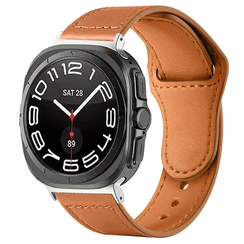 For Samsung Galaxy Watch Ultra2 47mm / Watch Ultra (2025) 47mm / Watch Ultra 47mm Watch Strap Genuine Cow Leather Rivet Buckle Band - Litchi Texture Brown - 3