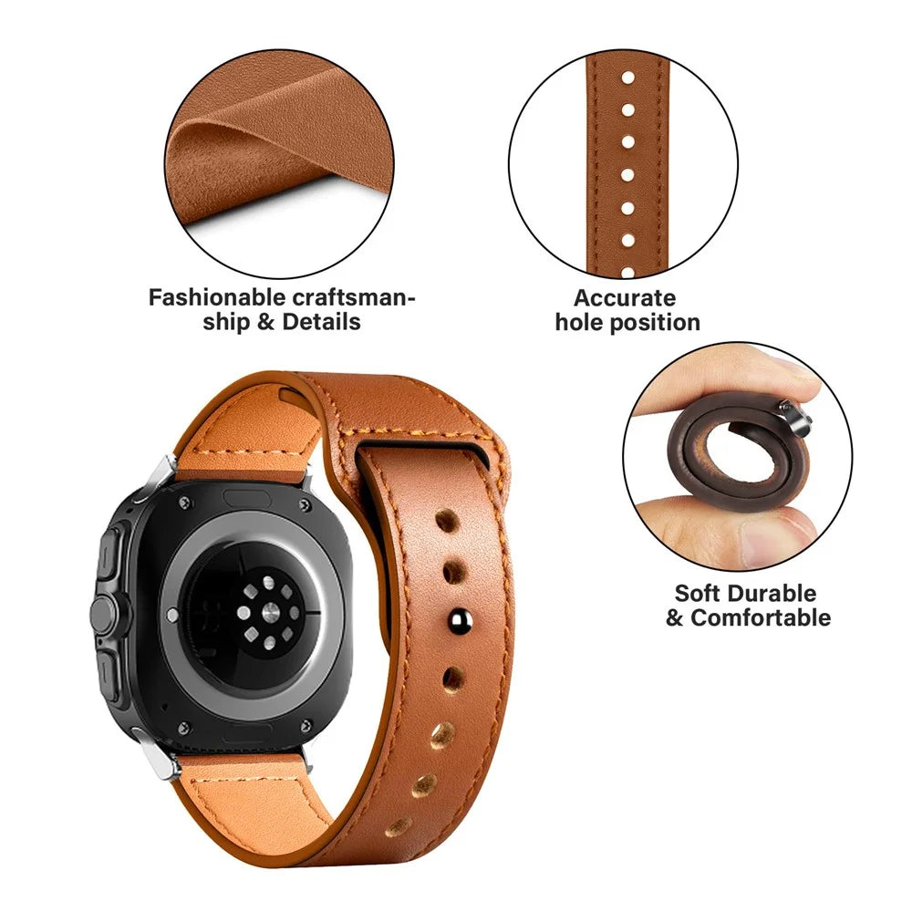 For Samsung Galaxy Watch Ultra2 47mm / Watch Ultra (2025) 47mm / Watch Ultra 47mm Watch Strap Genuine Cow Leather Rivet Buckle Band - Litchi Texture Brown - 4