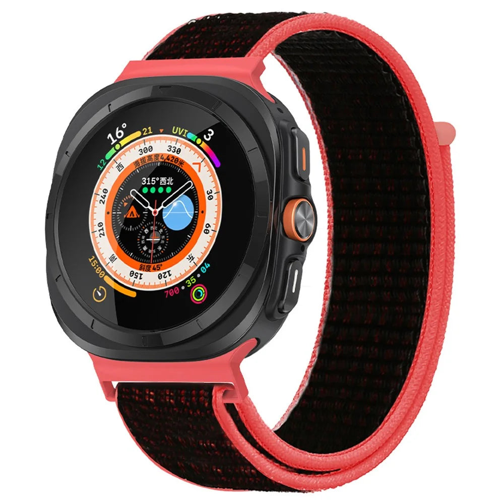 For Samsung Galaxy Watch Ultra2 47mm / Watch Ultra (2025) 47mm / Watch Ultra 47mm Adjustable Braided Nylon Band Replacement Wrist  Strap - Black+Red - 2