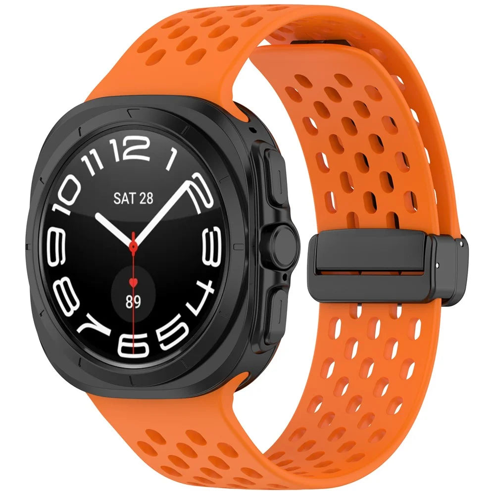 For Samsung Galaxy Watch Ultra2 47mm / Watch Ultra (2025) 47mm / Watch Ultra 47mm Silicone Watch Band Replacement Strap with Magnetic Folding Buckle - Orange - 4