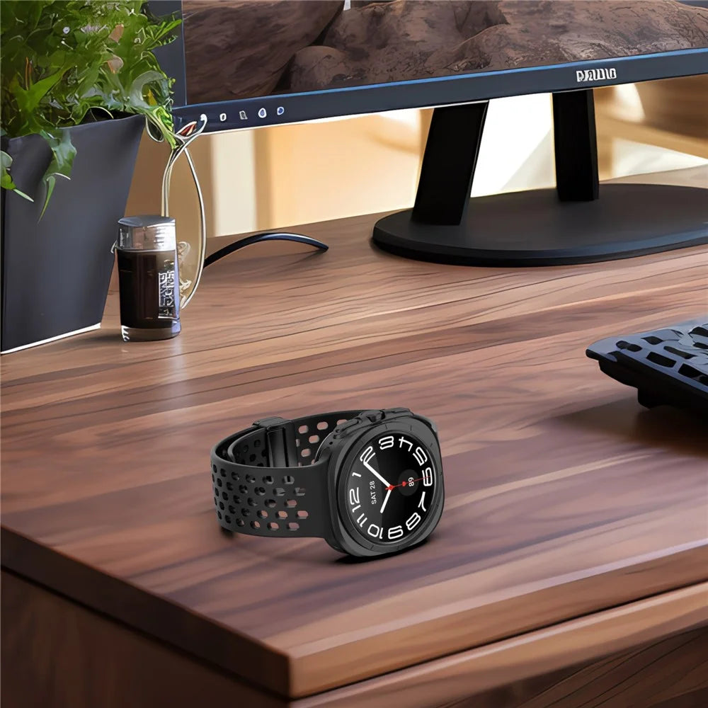 For Samsung Galaxy Watch Ultra2 47mm / Watch Ultra (2025) 47mm / Watch Ultra 47mm Silicone Watch Band Replacement Strap with Magnetic Folding Buckle - Orange - 6
