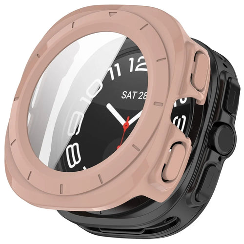 For Samsung Galaxy Watch Ultra (2025) 47mm / Ultra 47mm PC Protective Case Watch Frame Integrated with Tempered Glass Screen Film - Pink - 1