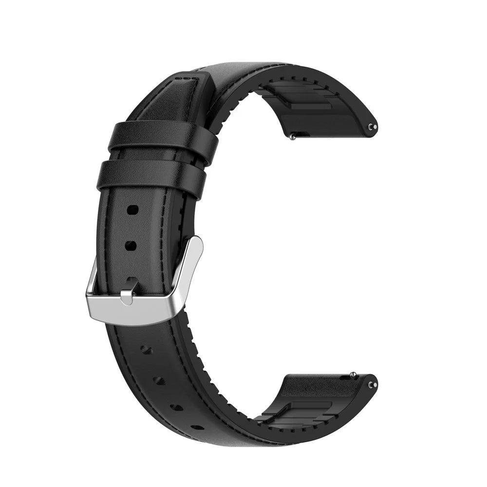 Genuine Leather Surface+Silicone Smart Watch Band Strap for Samsung Galaxy Watch/Amazfit Watch - Black - 1